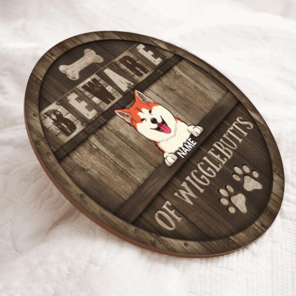 Beware Of Wigglebutts, Wooden Background, Personalized Dog Breed Door Sign, Gift For Dog Lovers