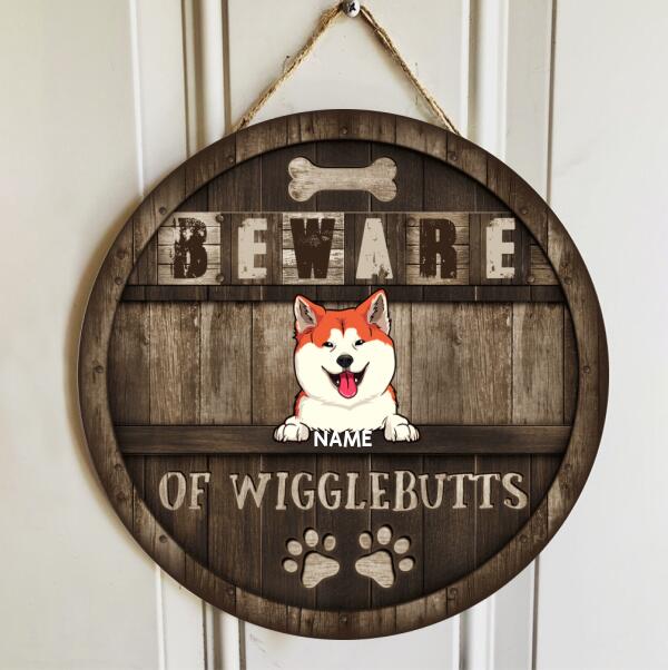 Beware Of Wigglebutts, Wooden Background, Personalized Dog Breed Door Sign, Gift For Dog Lovers