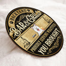 Backyard Bar & Grill, Proudly Serving Whatever You Brought, Balck & Yellow Background, Personalized Dog Lovers Door Sign