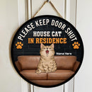 Please Keep Door Shut - House Cats In Residence - Cats On Leather Sofa - Personalized Cat Door Sign