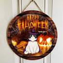 Happy Halloween - Jack-o'-lantern - Personalized Cat Halloween Door Sign