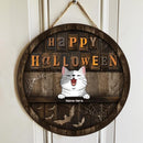 Happy Halloween - Wooden - Personalized Cat Halloween Door Sign
