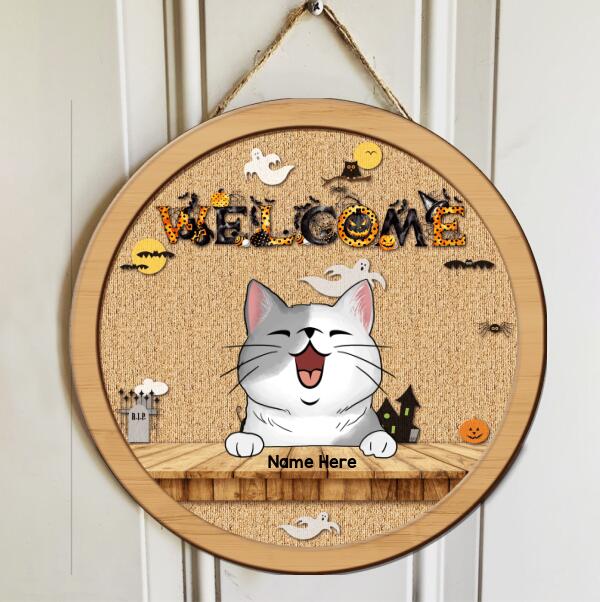 Welcome - Halloween Print Letters - Personalized Cat Halloween Door Sign