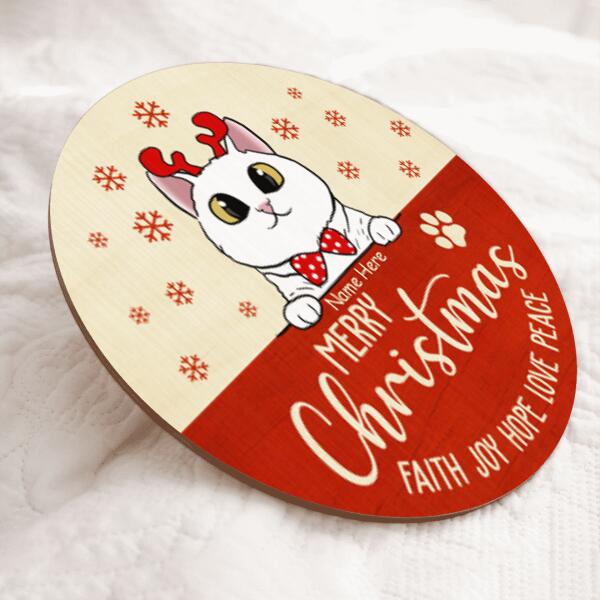 Merry Christmas - Faith Joy Hope Love Peace - Christmas Costume - Personalized Cat Christmas Door Sign