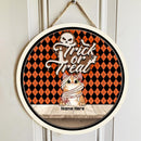 Trick Or Treat - Orange And Black Argyle - Mummy Cats - Personalized Cat Halloween Door Sign