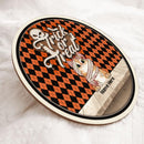 Trick Or Treat - Orange And Black Argyle - Mummy Cats - Personalized Cat Halloween Door Sign