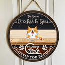 Catio Bar & Grill Proudly Serving Whatever You Brought, Custom Family Name, Personalized Cat Breeds Door Sign