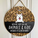 Welcome Hope You Like Animals & Kids Because It's A Zoo In Here, Pawprint Wooden Sign, Personalized Dog Breeds Door Sign