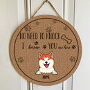 No Need To Knock I Know You Are Here, Pawprints & Bone Door Hanger, Personalized Dog Breeds Door Sign