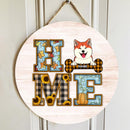 Home With Dog, Plaid Door Hanger, Pumpkin & Leaves, Personalized Dog Breed Door Hanger, Front Door Decor