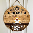 A House Is Not A Home Without Cats, Cat Pawprints Background, Personalized Cat Lovers Door Sign