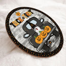 Trick Or Treat - Cats And Pumpkins On Truck - Personalized Cat Halloween Door Sign