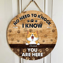 No Need To Knock, We Know You Are Here, Cat Pawprints Background, Personalized Cat Lovers Door Sign