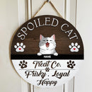 Spoiled Cats Treat Co. Frisky Loyal Happy, Wooden Door Hanger. Personalized Cat Breeds Door Sign, Cat Lovers Gifts