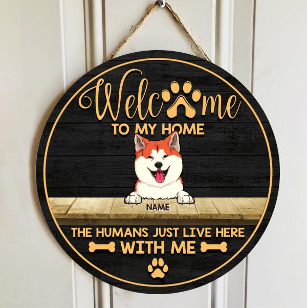 Welcome To Our Home, Wooden Door Hanger, Personalized Dog Breed Door Sign, Dog Lovers Gifts, Front Door Decor