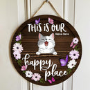 This Is Our Happy Place - Purple Butterflies and Flowers - Personalized Cat Door Sign