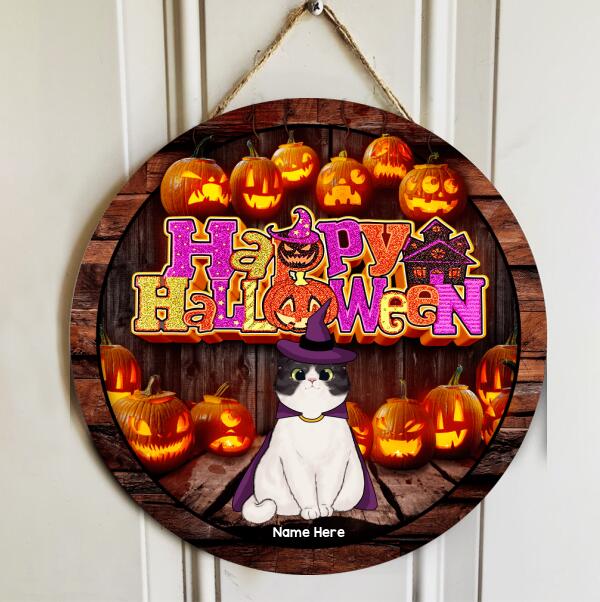 Happy Halloween - More Carved Pumpkins - Personalized Cat Halloween Door Sign