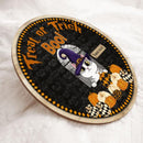 Treat Or Trick - Boo! - Witch Cats On Pattern Pumpkins - Personalized Cat Halloween Door Sign