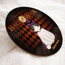 Halloween - Full Moon - Orange And Black Argyle Background - Personalized Cat Door Sign