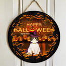 Happy Halloween - Orange Scary Light - Personalized Cat Halloween Door Sign