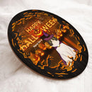 Happy Halloween - Orange Scary Light - Personalized Cat Halloween Door Sign