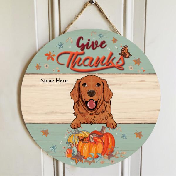 Give Thanks - Pastel Color - Personalized Dog Autumn Door Sign