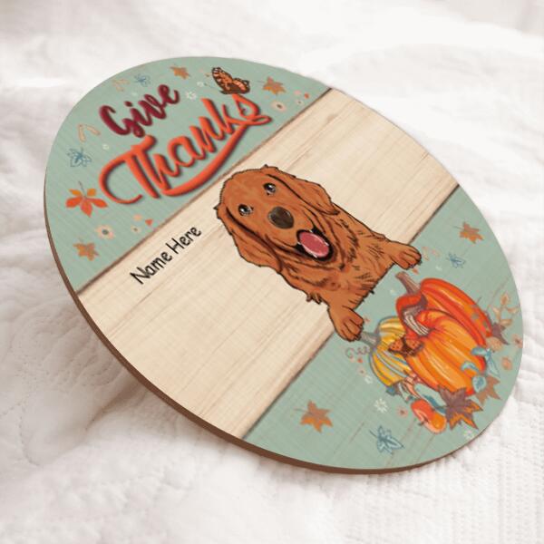 Give Thanks - Pastel Color - Personalized Dog Autumn Door Sign