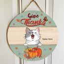 Give Thanks - Pastel Color - Personalized Cat Autumn Door Sign