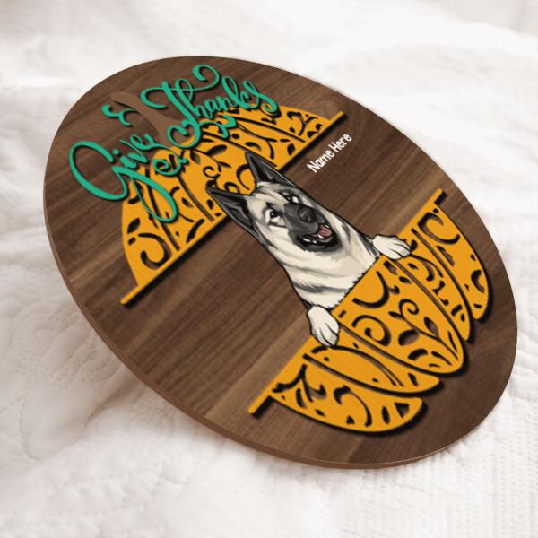 Give Thanks - Wooden - Personalized Dog Autumn Door Sign