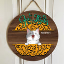 Give Thanks - Wooden - Personalized Cat Autumn Door Sign
