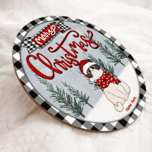 Merry Christmas - Cats On Snow - Personalized Cat Christmas Door Sign