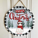 Merry Christmas - Cats On Snow - Personalized Cat Christmas Door Sign
