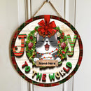 Joy To The World - Christmas Decoration - Personalized Cat Christmas Door Sign