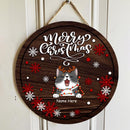 Merry Christmas - White And Red Snowflake - Wooden - Personalized Cat Christmas Door Sign