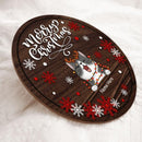 Merry Christmas - White And Red Snowflake - Wooden - Personalized Cat Christmas Door Sign