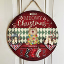 Meowy Christmas - Green Argyle - Christmas Costume - Personalized Cat Door Sign
