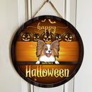 Happy Halloween - Golden Background - Personalized Dog Halloween Door Sign