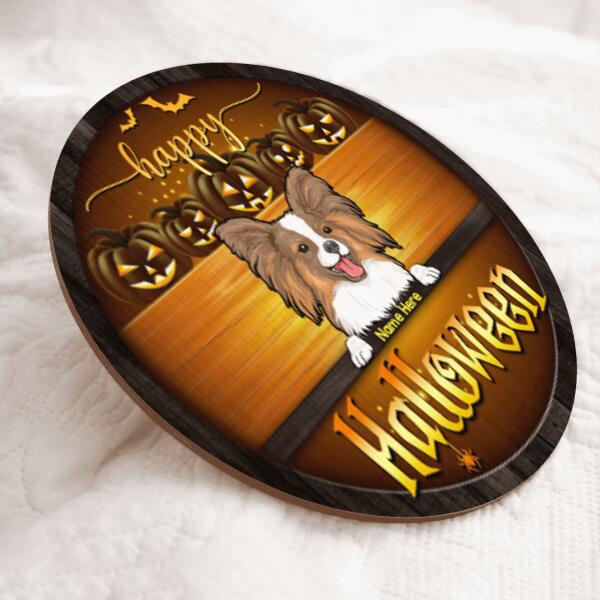 Happy Halloween - Golden Background - Personalized Dog Halloween Door Sign