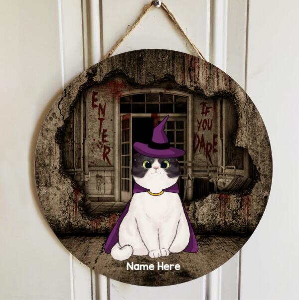 Enter If You Dare - Haunted House - Personalized Cat Halloween Door Sign