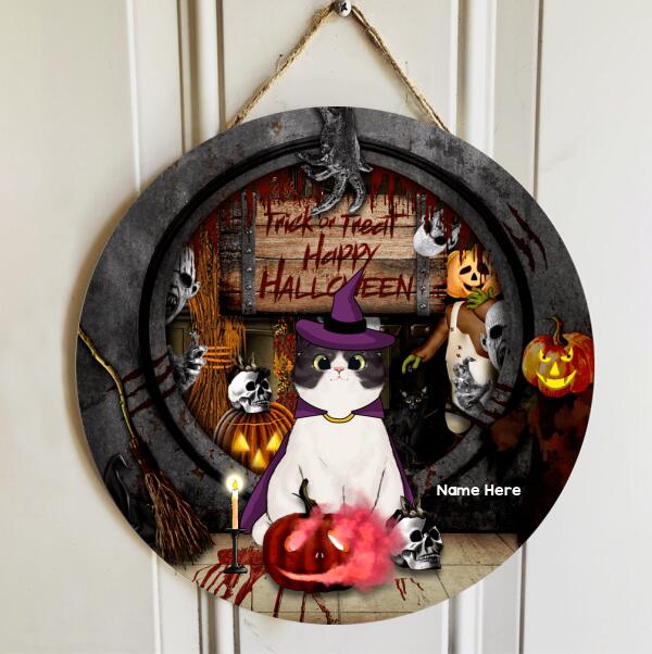 Trick Or Treat - Happy Halloween - Scary Peeking - Personalized Cat Door Sign