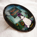 Happy Halloween - Blue Foggy Forrest - Personalized Cat Halloween Door Sign