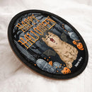 Happy Halloween - Foggy Cemetery At Night - Personalized Cat Halloween Door Sign