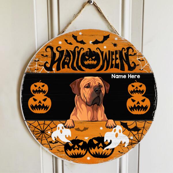 Halloween - Orange Color - Personalized Dog Halloween Door Sign