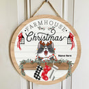 Farmhouse Christmas - White Wooden Wall - Personalized Cat Christmas Door Sign