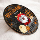 Happy Halloween - Black Plaid Tablecloth - Personalized Cat Halloween Door Sign