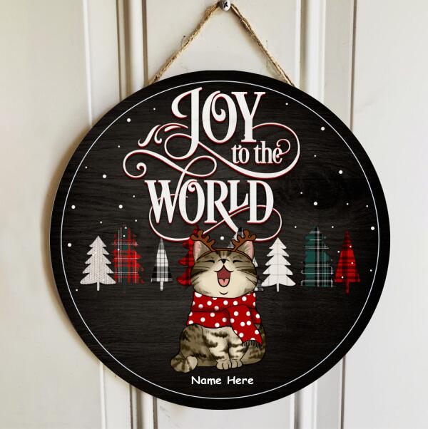 Joy To The World - Cats Wear Scarf - Starry Night - Personalized Cat Christmas Door Sign