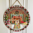 Season's Greetings - Indoor Fireplace - Personalized Cat Christmas Door Sign