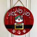 Ho Ho Ho - Red Wooden - Personalized Cat Christmas Door Sign