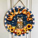 Welcome - Sunflower Decoration - Personalized Cat Autumn Door Sign