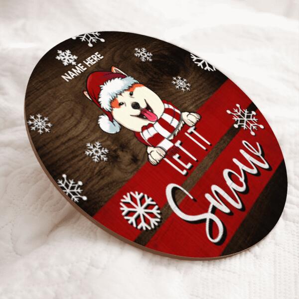 Let It Snow - Red & White Background - Personalized Dog Christmas Door Sign
